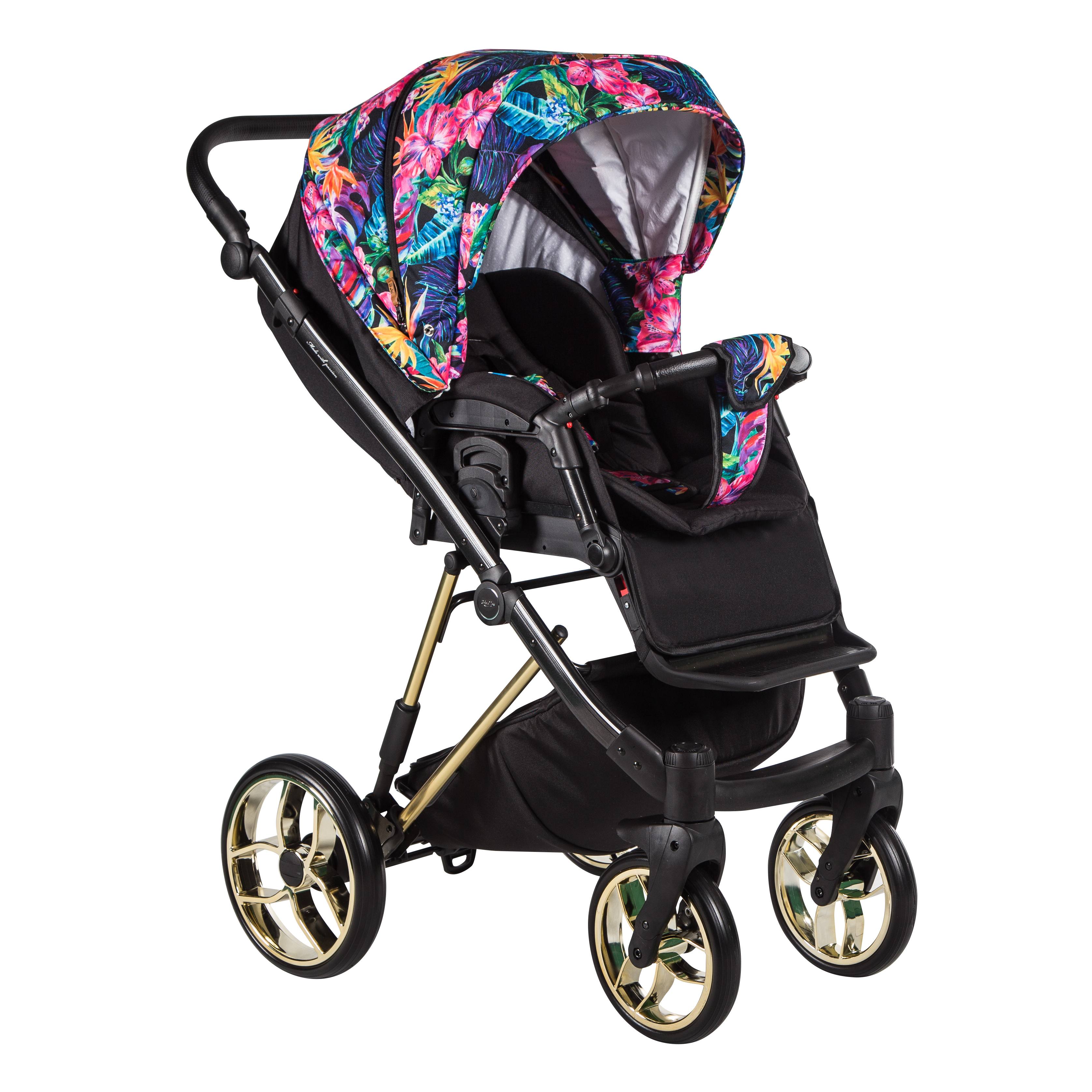 nowoczesny wózek La Rosa Limited Baby Berc w kwiaty czarny złoty Dadi Shop spacerówka